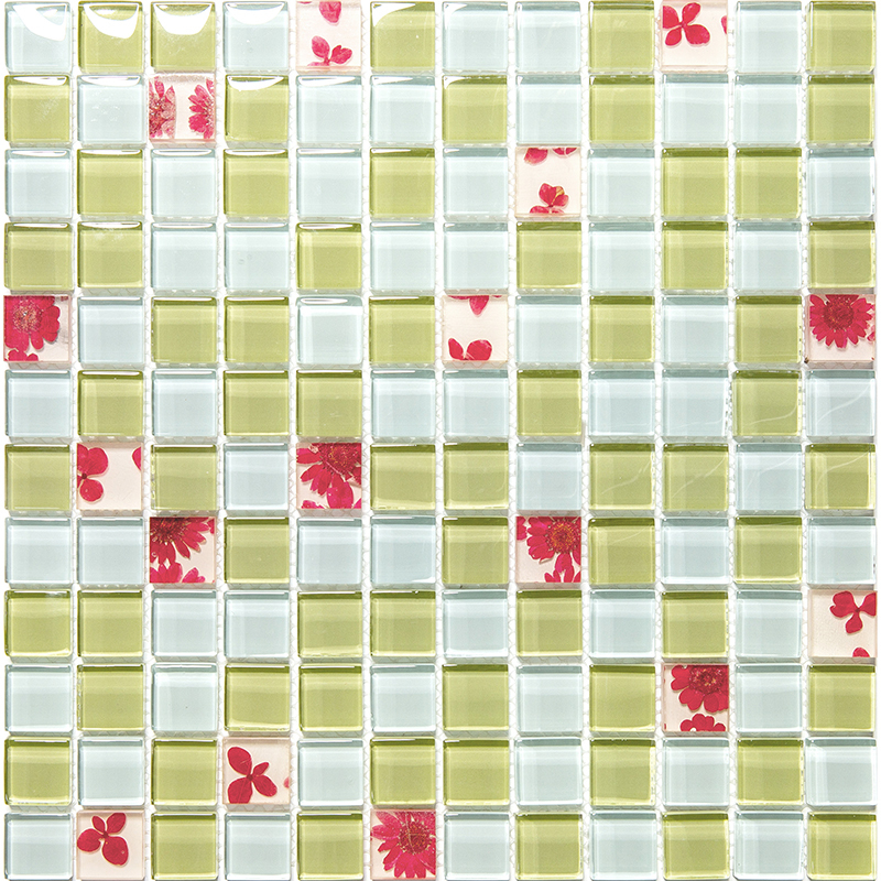 KDS-57 Мозаика из стекла Natural Flowers зеленый квадрат глянцевый