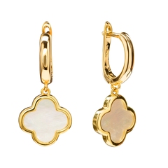 Серьги с подвесками Клевер из Перламутра, gold