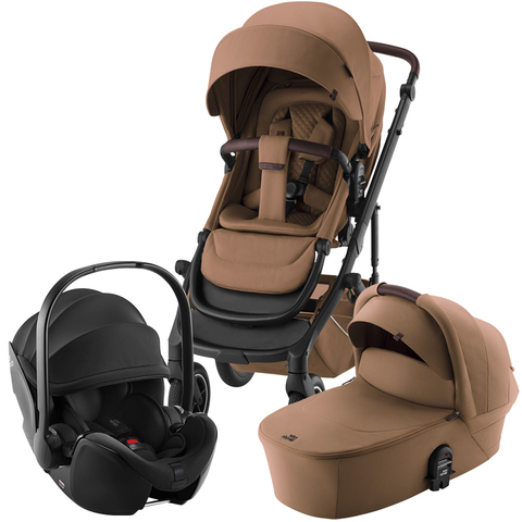Комплект 3в1 коляска SMILE 5Z LUX|Warm Caramel + BABY-SAFE PRO Space Black