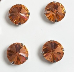 Стразы пришивные стекло в оправе, d 16 мм, розовый персик