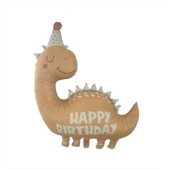 К Фигура, Динозаврик в колпачке, Happy birthday, Сатин, Бежевый, 32