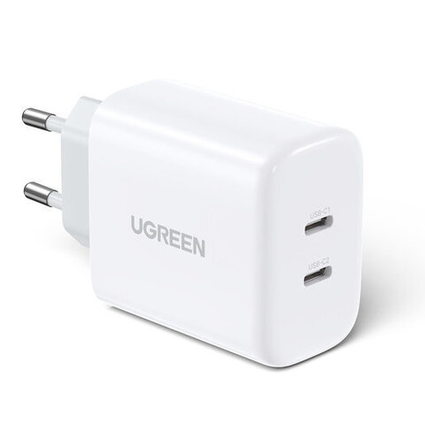 Зарядное устройство UGREEN CD243 USB-C+USB-C PD Fast Charger 40W EU, белый