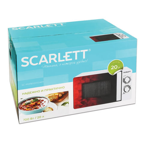 Микроволновая печь SCARLETT SC-MW9020S04M, объем 20 л, 700 Вт, механическое управление, гриль, таймер, белая, SC - MW9020S04M