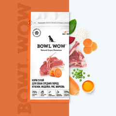 BOWL WOW сухой корм для собак средних пород с ягненком, индейкой, рисом, морковь 2 кг