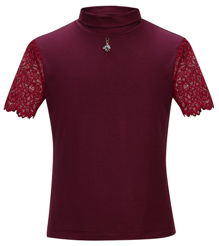 Бордовая кружевная блузка с коротким рукавом AMADEO