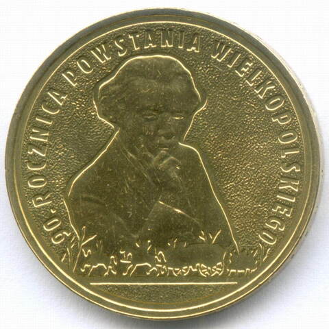 2 злотых 2008 год. Польша. 90 лет Великопольскому восстанию. Латунь, диаметр 27 мм. AUNC
