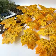 Листья клена искусственные осенние, Желтые двойные, для рукоделия и декора, общая длина двух 18 см, 40 листочков (20 двойных)