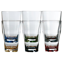 STACKABLE BEVERAGE GLASS -COLOURED BASE, PARTY 6 UN