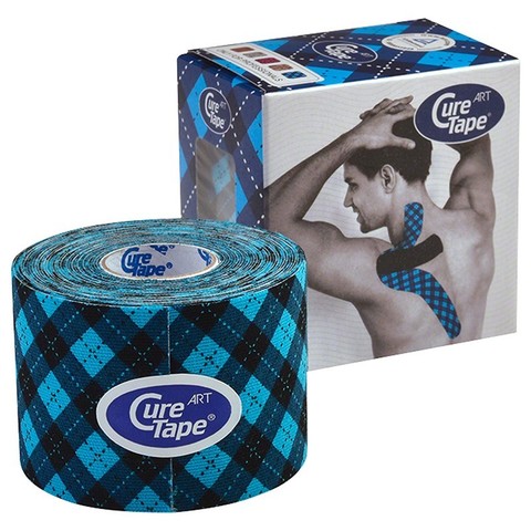 Тейп кинезиологический CureTape Art Tartan, 5 см x 5 м, арт. 162794, черно-голубой