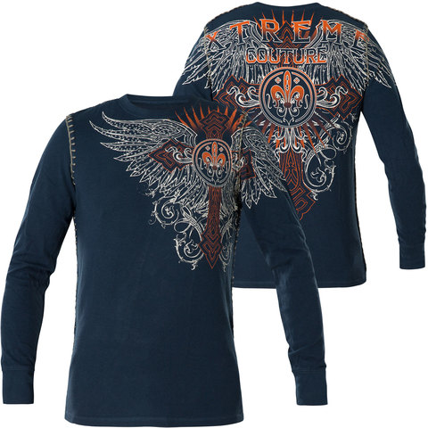 Xtreme Couture | Пуловер мужской Riveter X1801I от Affliction синий перед и спина