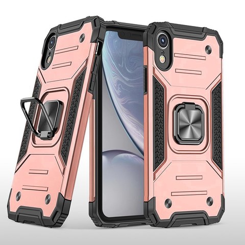 Противоударный чехол Strong Armour Case с кольцом для iPhone XR (Персиковый)