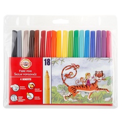 Фломастеры KOH-I-NOOR ZOO 1002, 18цв, смываемые, вентилир., ПВХ с подвесом