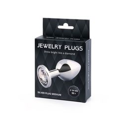 Анальная пробка SILVER PLUG MEDIUM с прозрачным кристаллом - 8,2 см. - 