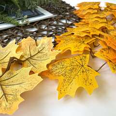 Листья клена искусственные осенние, Желтые двойные, для рукоделия и декора, общая длина двух 18 см, 40 листочков (20 двойных)