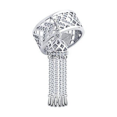 94013902 - Кольцо из серебра с подвеской кисточка из цепочек