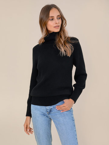 Женский свитер черного цвета из шерсти и кашемира - фото 2