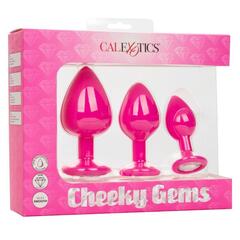 Набор из трёх розовых анальных пробок с кристаллом Cheeky Gems - 
