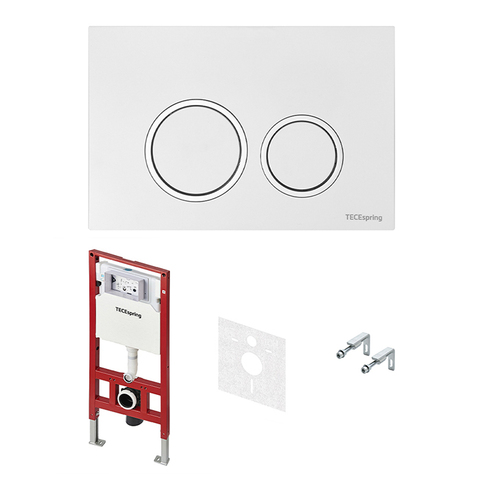 TECE S401103 TECEspring комплект 4 в 1 Застенный модуль,панель смыва с круглыми кнопками, белый глянцевый/ободок хром