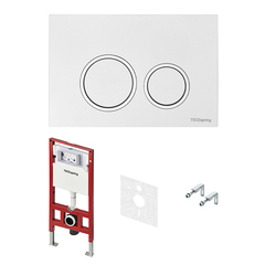 TECE S401103 TECEspring комплект 4 в 1 Застенный модуль,панель смыва с круглыми кнопками, белый глянцевый/ободок хром фото