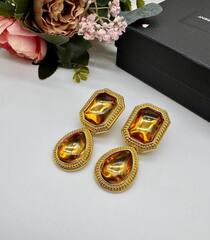 27087 -Серьги YSL из латуни подвесками каплями , вставки жёлтое муранское стекло