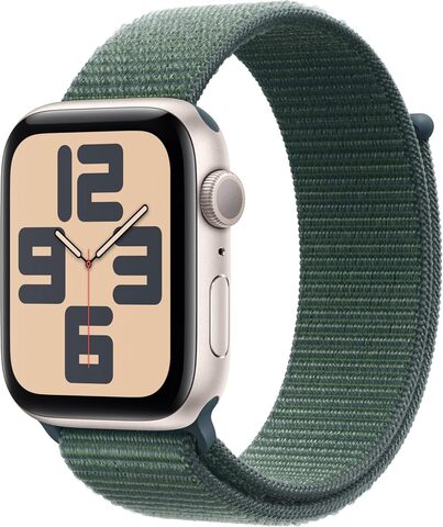 Умные часы Apple Watch SE 2024 44 мм из алюминия цвета «сияющая звезда», нейлоновый браслет зеленого цвета