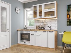 Прямая модульная кухня Барселона-03 Белый - Дуб Вотан 2140*2000*600