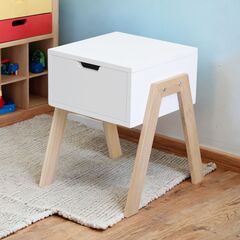 Тумба прикроватная Мунк в спальню и прихожую, с ножками из дуба, с ящиком, белый