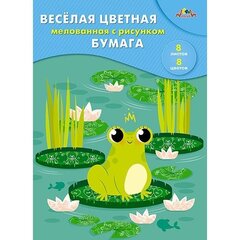 
          Бумага цветная Апплика, А4, мелованная, с рисунком, 8 листов, 8 цветов, на скрепке, "Лягушка"