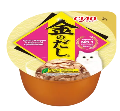 INABA CIAO Kinnodashi cup Тунец Кацуо с морским гребешком Дополнительный рацион для кошек 70г