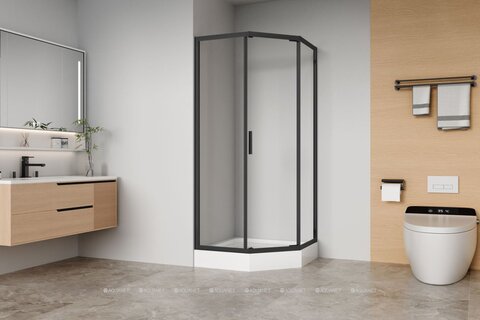 Aquanet AE90-P-90x90-BT AE90-P-90x90-BT Bright, Душ. Огражд. пентаг.,реверс.монтаж,900х900 мм,черн/прозр.Easy Clean (352421)
