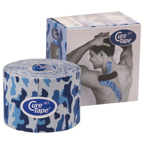 Тейп кинезиологический CureTape Art Camo, 5 см x 5 м, арт. 164002, бело-сине-голубой