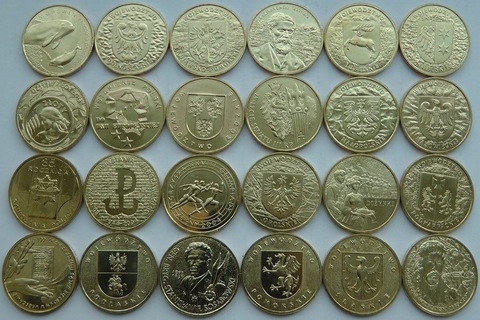 Набор из 24 монет номиналом 2 злотых. Годовой набор. 2004 год, Польша. UNC