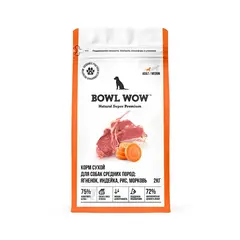 BOWL WOW сухой корм для собак средних пород с ягненком, индейкой, рисом, морковь 2 кг
