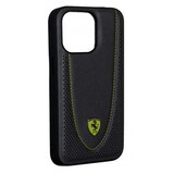 Кожаный чехол Ferrari RGO для iPhone 13 Pro Max (Черный с желтым)