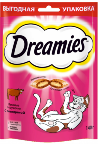 DREAMIES с говядиной, для кошек, лакомство (140 г)