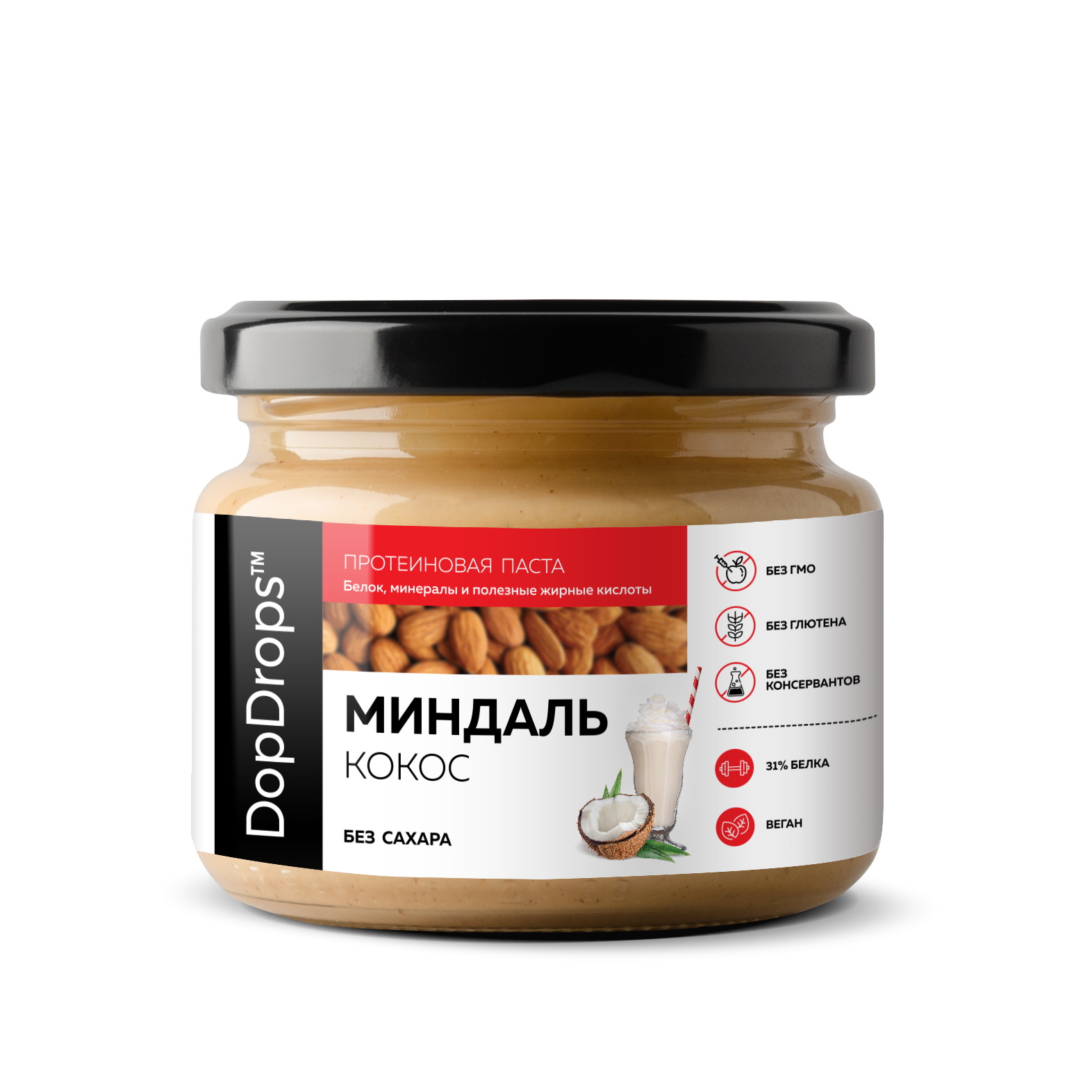 3=4 Протеиновая Миндальная Кокосовая Паста DopDrops 1000гр