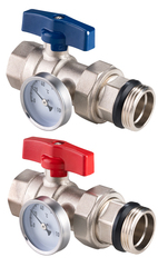 Кран с термометром 1", для коллектора нерж., Grosseto (2 шт ) синяя+красная ручки