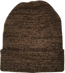 Зимняя шапка бини с отворотом- коричневый меланж