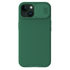 Чехол зеленого цвета (Deep Green) от Nillkin c поддержкой MagSafe для iPhone 15, с защитной шторкой камеры, серия CamShield Pro Magnetic