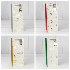 
          Пакет подарочный 14 х 35 х 11 см Набор 4 шт "Новый год" с тиснением Под бутылку (Белый)