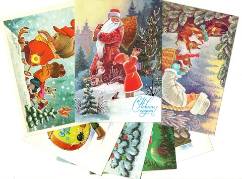 Подборка поздравительных открыток — 7 штук— художник Зарубин — чистые, без повторов