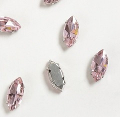 Стразы пришивные стекло в оправе, р. 15х7 мм, светло-розовый