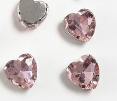 Стразы пришивные стекло в оправе "Сердечко", р. 16 мм, светло-розовый