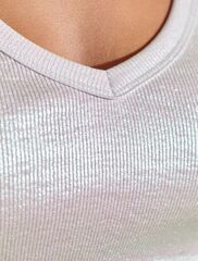 Футболка облегающая из хлопка в рубчик с V вырезом и матовым покрытием металлик  D49.121 (129431)