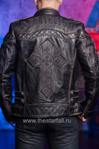 Affliction | Куртка кожаная мужская Gear Up 10OW463B спина на модели