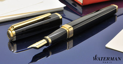 Перьевая ручка Waterman Exception, цвет: Slim Black GT, перо: F123