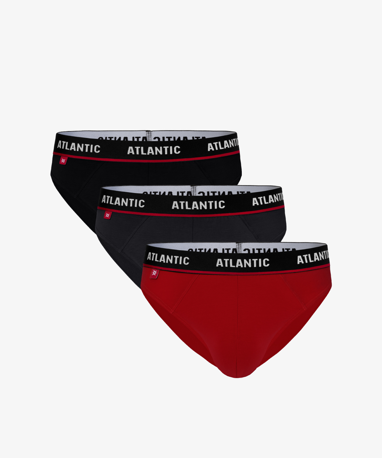 Мужские трусы слипы спорт Atlantic, набор 3 шт., хлопок, черные + графит + красные, 3MP-123
