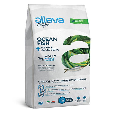Сухой корм Alleva Holistic с рыбой, коноплей, алое вера для собак средн. и кр. пород 2 кг