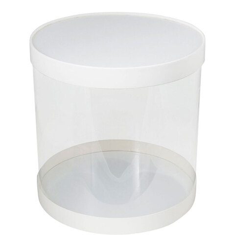 Коробка для торта прозрачная Тубус диаметр 30 см высота 34 см белая
