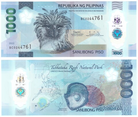 1000 песо Филиппины 2022 год пластиковая банкнота UNC